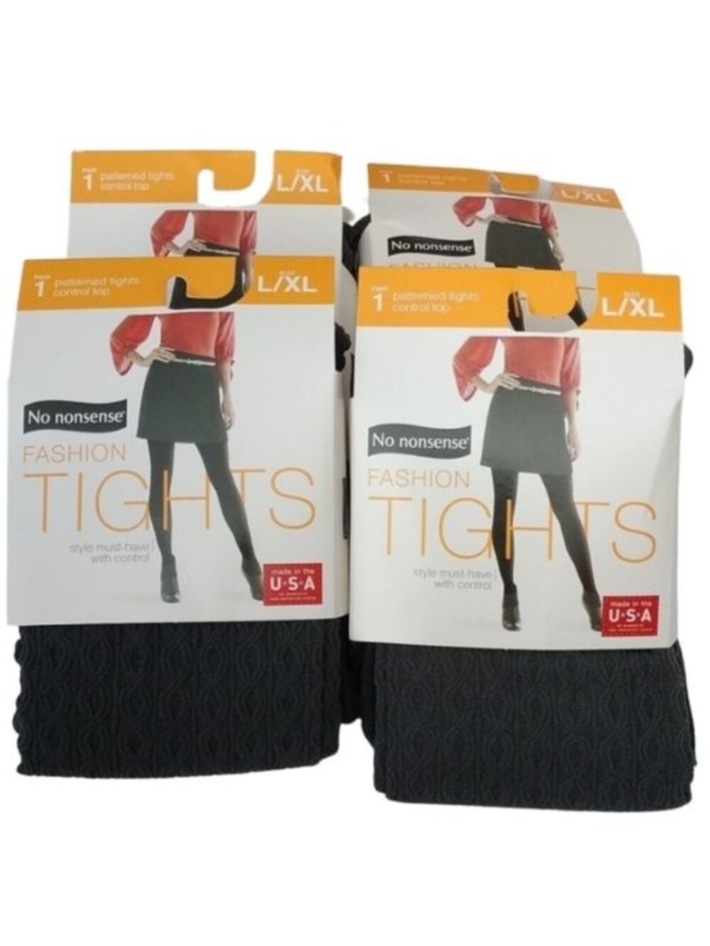 No Nonsense Fashion Patterned Tights Control Top Liner Cable Texture, L/XL 5pr